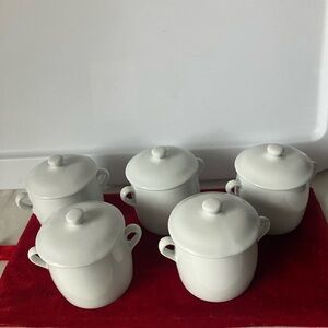 Apilco France White Porcelain Lot 5 FIVE Sugar Bowl W Cover Two Handles